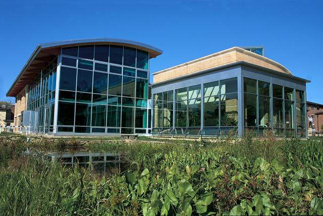 The A. J. Lewis Center at Oberlin uses geothermal heat to help cut its energy needs to 20% of that of a typical structure. Via Oberlin.edu 
