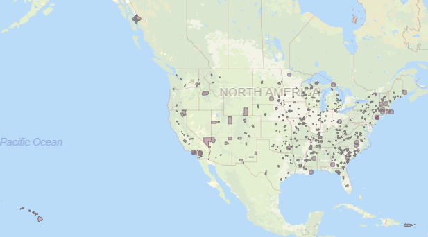 Map of the awarded school districts from the EPA Clean School Bus Program