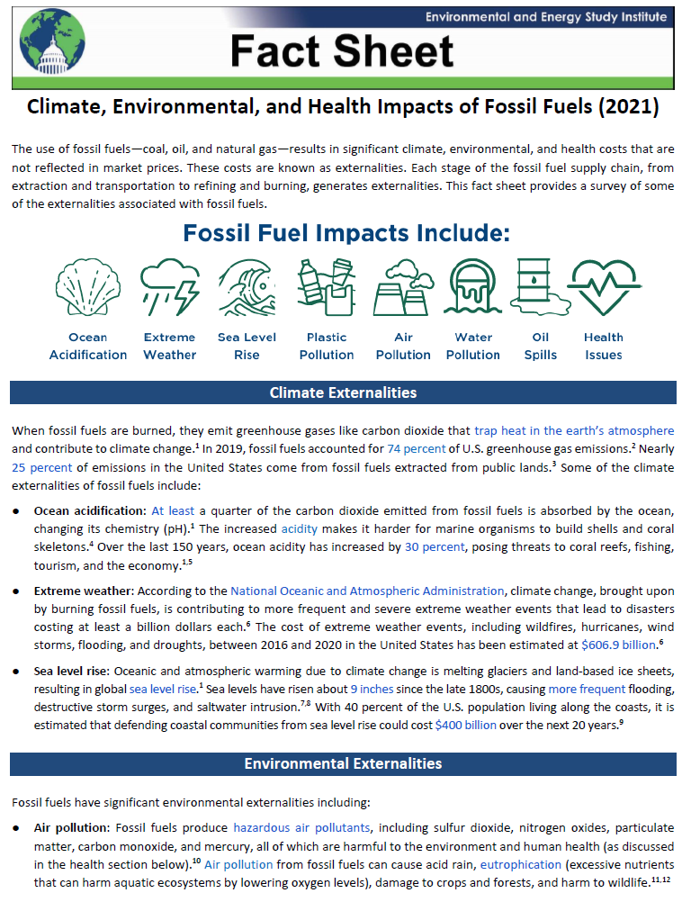 Fact Sheet | Climate, Environmental, and Health Impacts of Fossil Fuels  (2021) | White Papers | EESI