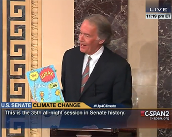 Senator Ed Markey (Mass.) reads excerpts from The Lorax during the climate talkathon (Courtesy: C-Span).